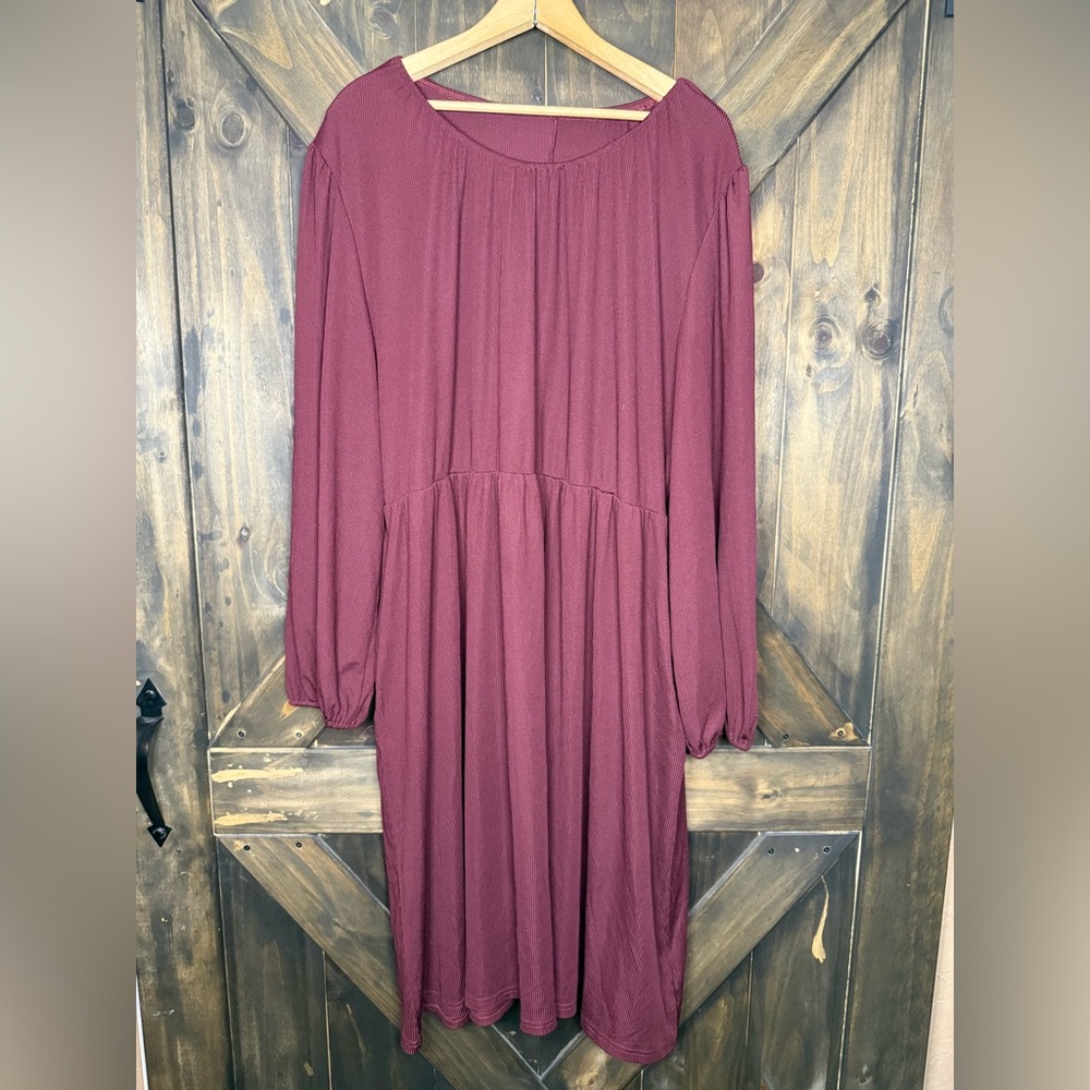 SHEIN Long sleeve Knee Length Burgundy Women’s 4XL Dress